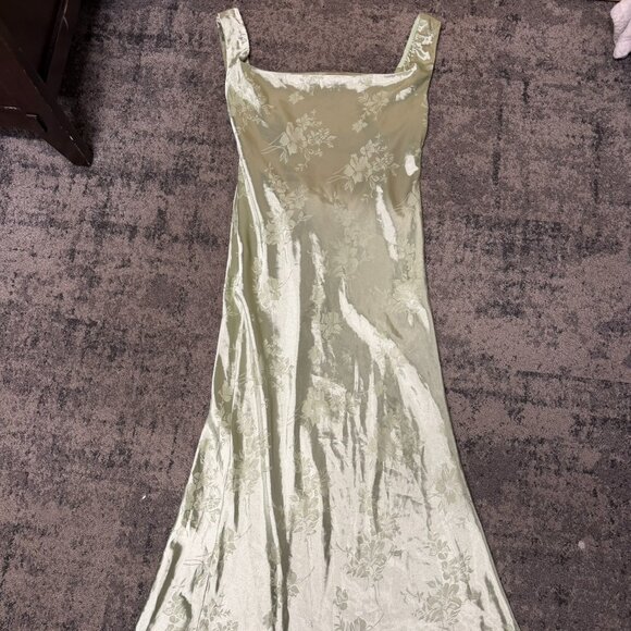 Sage Green Satin Floral Backless Maxi Dress - Women's Large, Like New - Picture 1 of 2